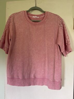 Jane and Delancey Washed Pink Eyelet-Sleeve Sweatshirt